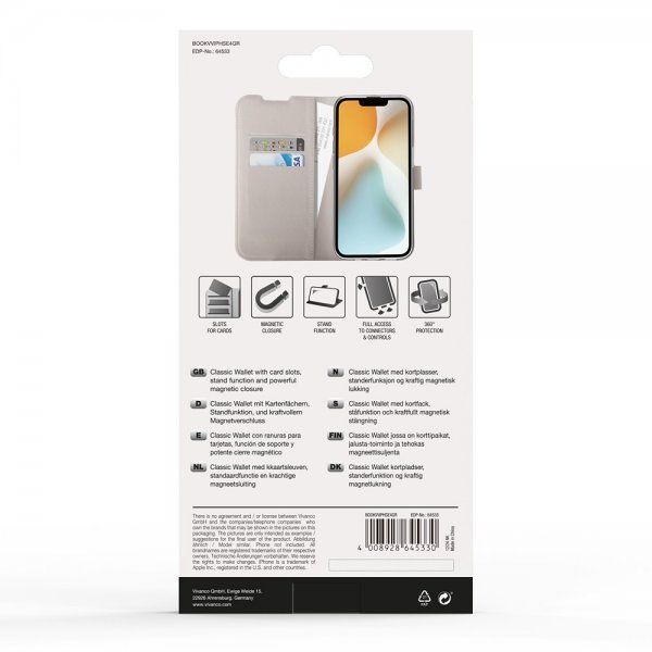 Vivanco iPhone 16./17. Classic Wallet Cover Greige
