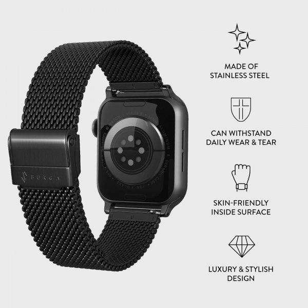 Burga Apple Watch 44/45/46mm/Ultra 49mm Armbånd Mesh Elegance Sort