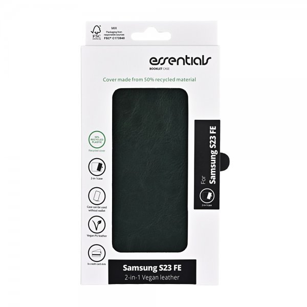 Essentials Samsung Galaxy S23 FE Etui 2-i-1 Vegansk Læder Mørkegrøn
