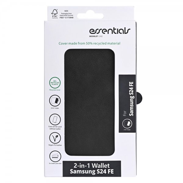 Essentials Samsung Galaxy S24 FE Etui 2-i-1 Vegansk Læder Sort