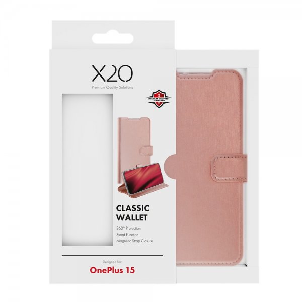 X2O OnePlus 15 Cover Classic Wallet Rosaguld