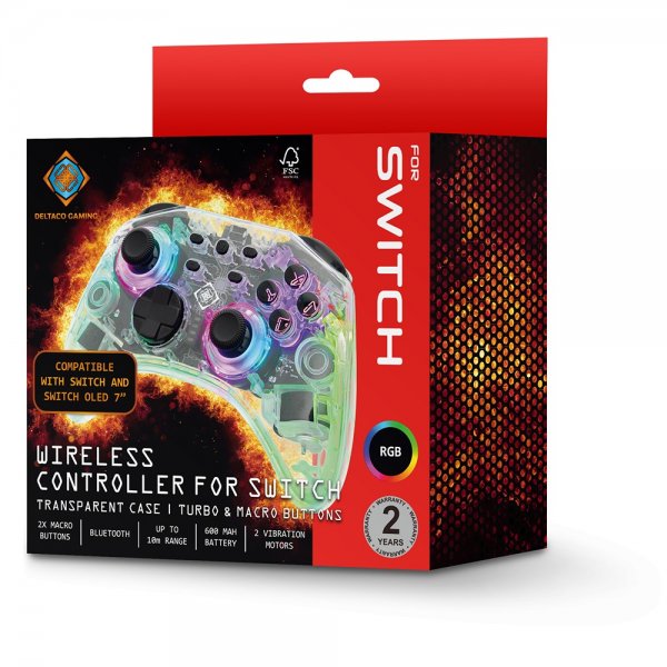 Deltaco Gaming Trådløs Controller til Nintendo Switch Transparent RGB