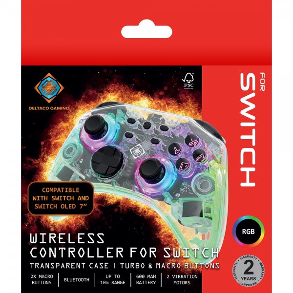 Deltaco Gaming Trådløs Controller til Nintendo Switch Transparent RGB