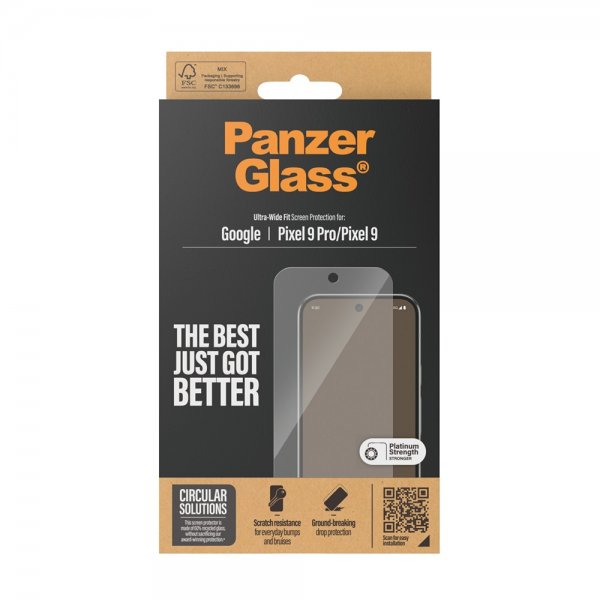 PanzerGlass Google Pixel 9/Pixel 9 Pro Skærmbeskyttelse Ultra-Wide Fit