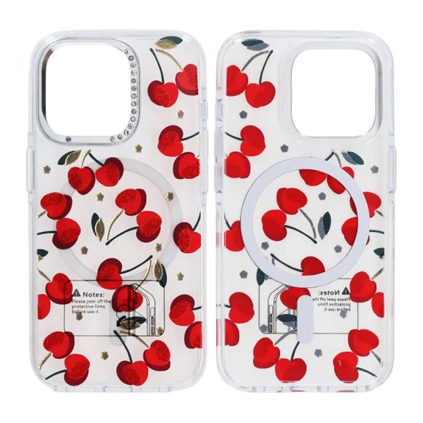 iPhone 15 Pro Max Cover Mønster MagSafe Kirsebær