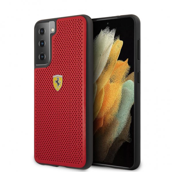 Ferrari Samsung Galaxy S21 Plus Cover Logo Perforeret Rød