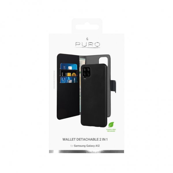 Puro Samsung Galaxy A12 Cover Wallet Aftageligt 2 i 1 Sort