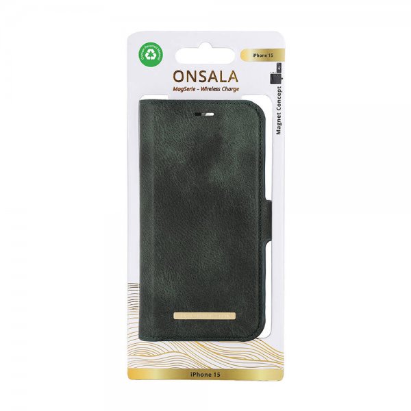 Onsala iPhone 15 Etui MagSeries Aftageligt Cover Grøn