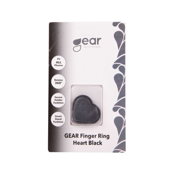 Gear Mobilring Hjerte med stativfunktion Sort