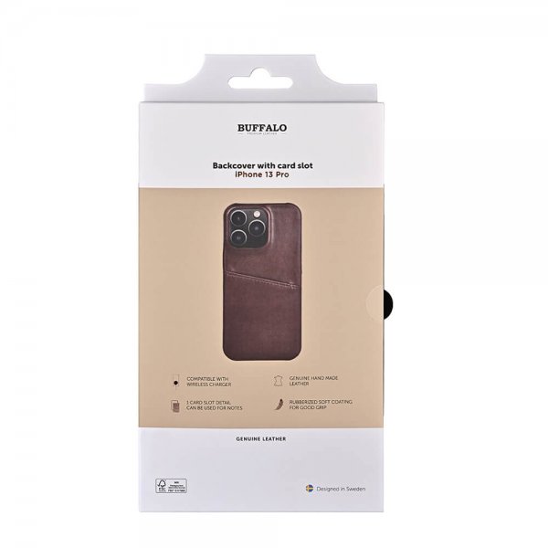 Buffalo iPhone 13 Pro Cover Bagside med Kortrum Brun