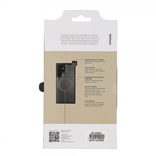 Buffalo Samsung Galaxy S22 Ultra Cover 2-i-1 Aftagelig Pung Sort