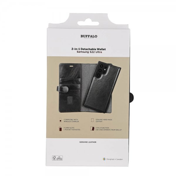Buffalo Samsung Galaxy S22 Ultra Cover 2-i-1 Aftagelig Pung Sort