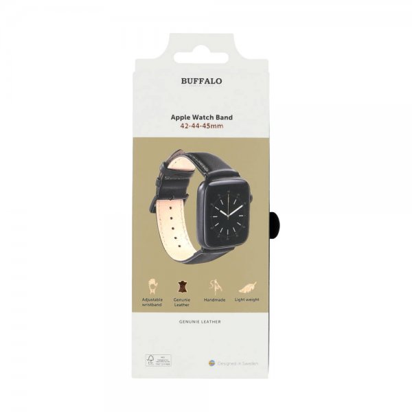 Buffalo Apple Watch 44/45/46mm/Apple Watch Ultra Armbånd Ægte Læder Sort