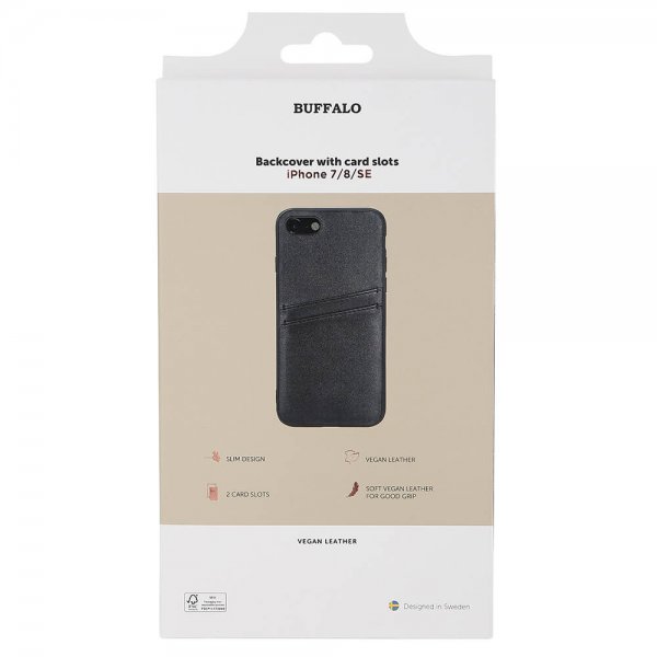 Buffalo iPhone 7/8/SE Cover Bagside med kortholder Sort