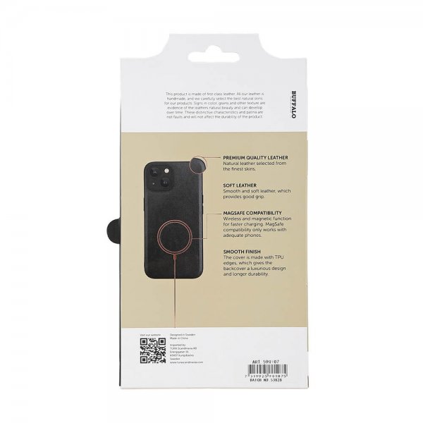 Buffalo iPhone 15 Cover Ægte Læder MagSeries Sort