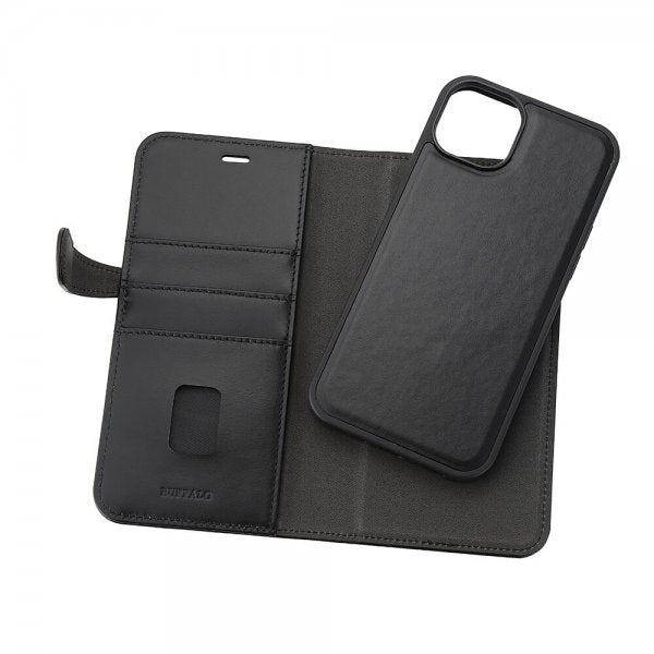 Buffalo iPhone 15 Plus Etui 3 Kortlommer Aftagelig Skal MagSeries Sort