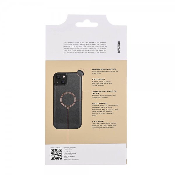 Buffalo iPhone 15 Plus Etui 3 Kortlommer Aftagelig Skal MagSeries Sort