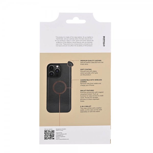 Buffalo iPhone 15 Pro Max Cover 3 kortlommer Aftageligt cover MagSeries Sort
