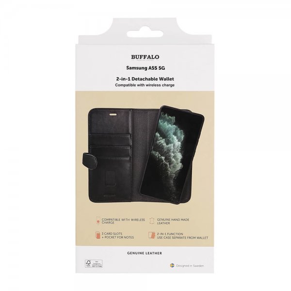 Buffalo Samsung Galaxy A55 Etui 2-i-1 Aftagelig Pung Sort