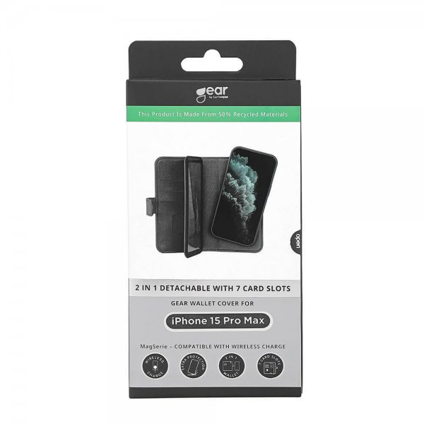 Gear iPhone 15 Pro Max Etui 7 Kortpladser Aftageligt Cover MagSeries Sort