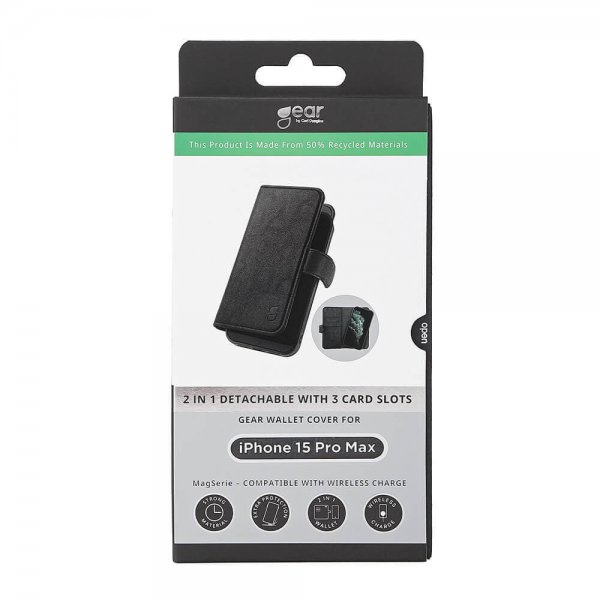 Gear iPhone 15 Pro Max Etui 3 Kortlommer Aftageligt Cover MagSeries Sort