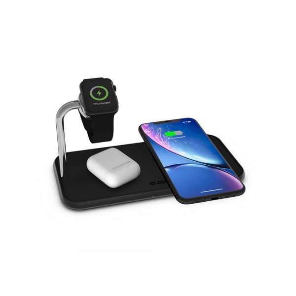 Zens Dual+Watch trådløs oplader i aluminium, sort