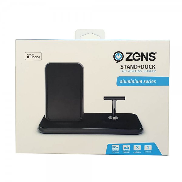 Zens Dual+Watch trådløs oplader i aluminium, sort