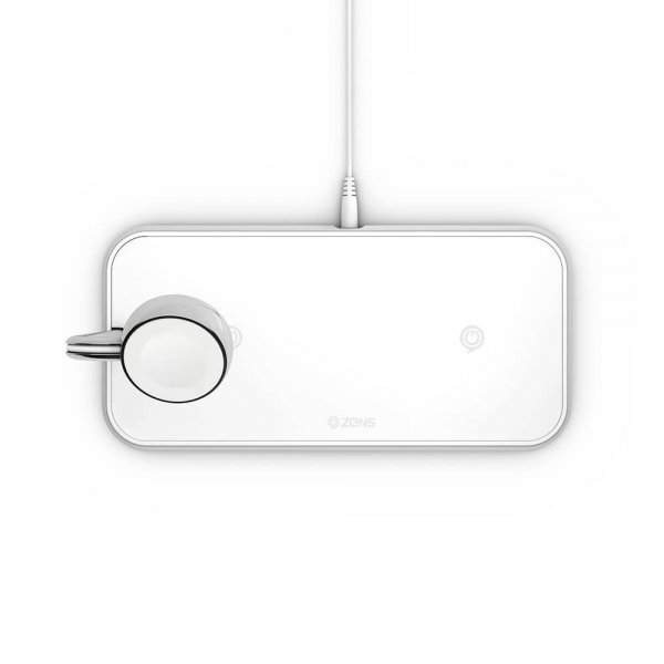 Zens Dual+Watch Aluminium Trådløs Oplader Hvid