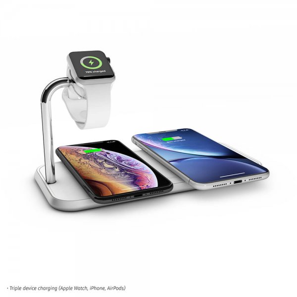 Zens Dual+Watch Aluminium Trådløs Oplader Hvid