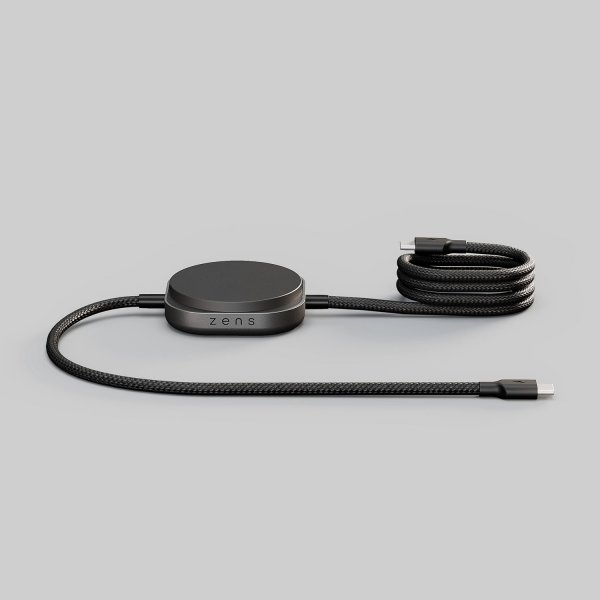 Zens USB C-C Pro 2 Opladerkabel med Qi2 2-i-1 15W 1.5m Sort