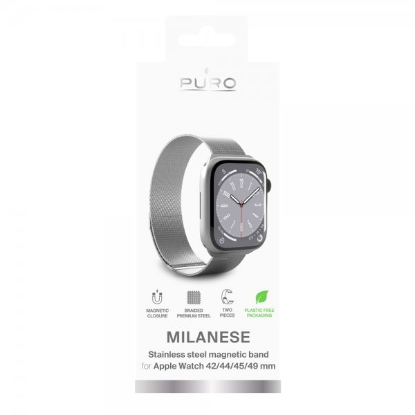 Puro Apple Watch 44/45/46mm/Apple Watch Ultra Armbånd Milanese Sølv