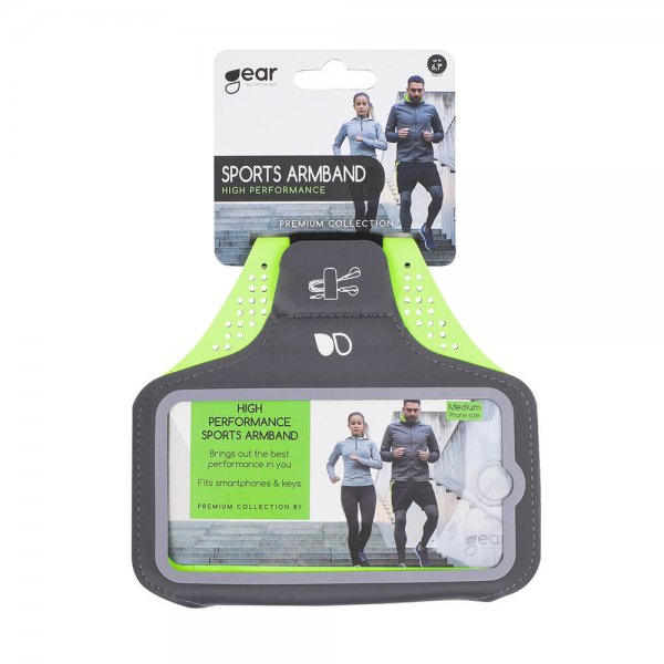Gear Sportsarmbånd Premium Medium 5.5" Grå/Gul