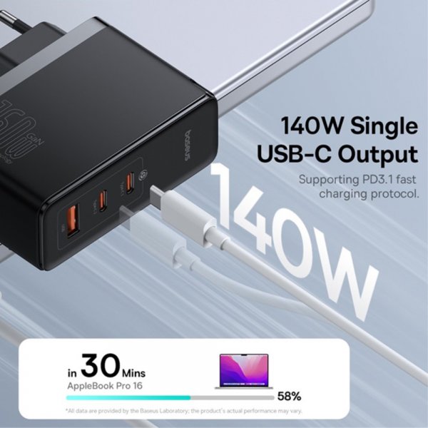 Baseus GaN5 Pro Hurtigoplader 2xUSB-C & 1xUSB-A 160W