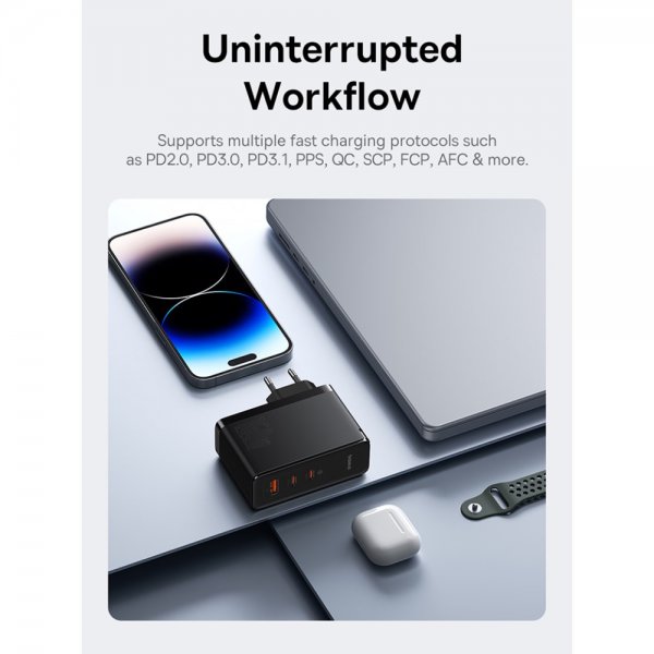 Baseus GaN5 Pro Hurtigoplader 2xUSB-C & 1xUSB-A 160W