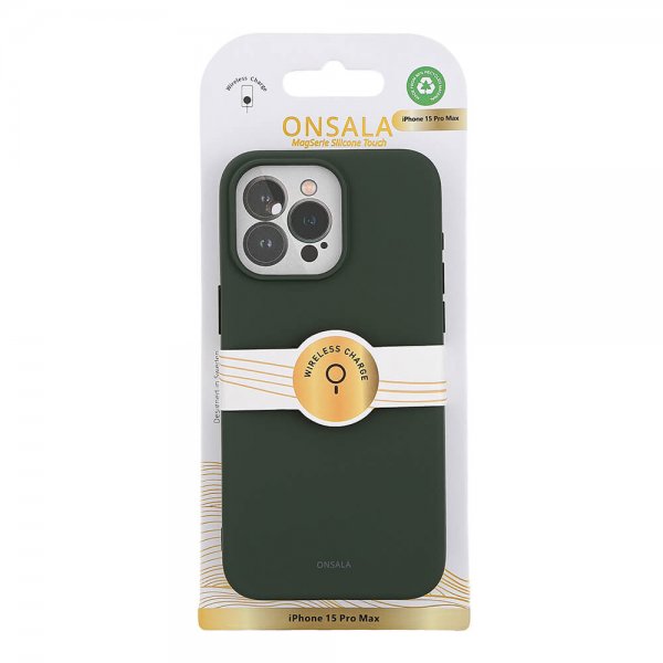 Onsala iPhone 15 Pro Max Cover Silicone Touch MagSeries Olivengrøn