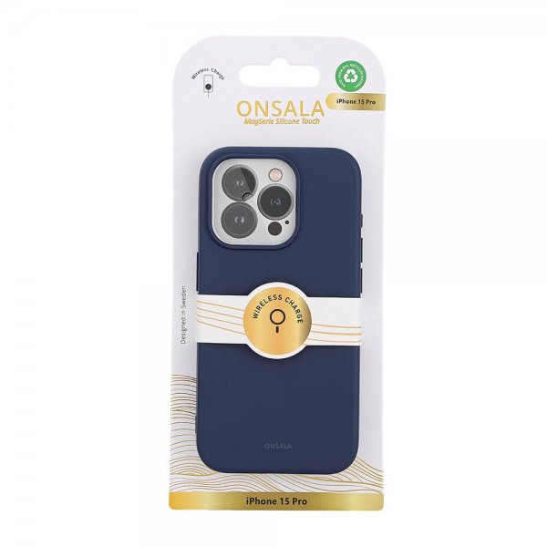 Onsala iPhone 15 Pro Cover Silicone Touch MagSeries Mørkeblå