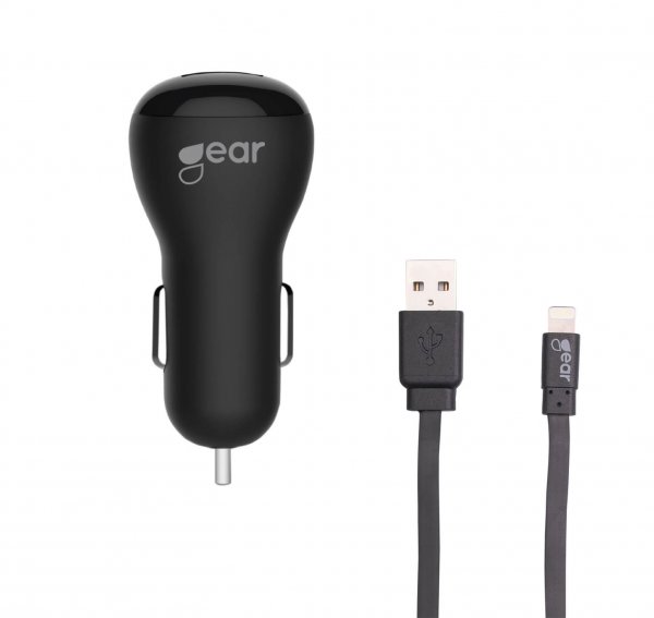 Gear Billader 2xUSB 2.4A Lightning Kabel 1m MFI Sort