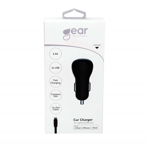 Gear Billader 2xUSB 2.4A Lightning Kabel 1m MFI Sort