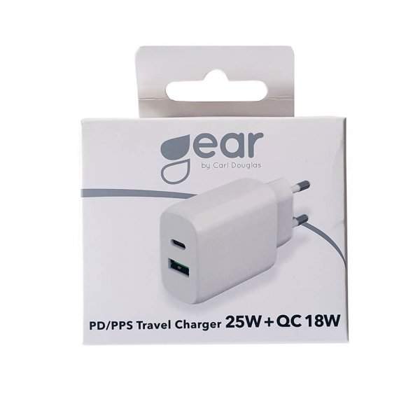 Gear Oplader 1xUSB-C + 1xUSB-A PD/PPS 25W + 18W QC Hvid