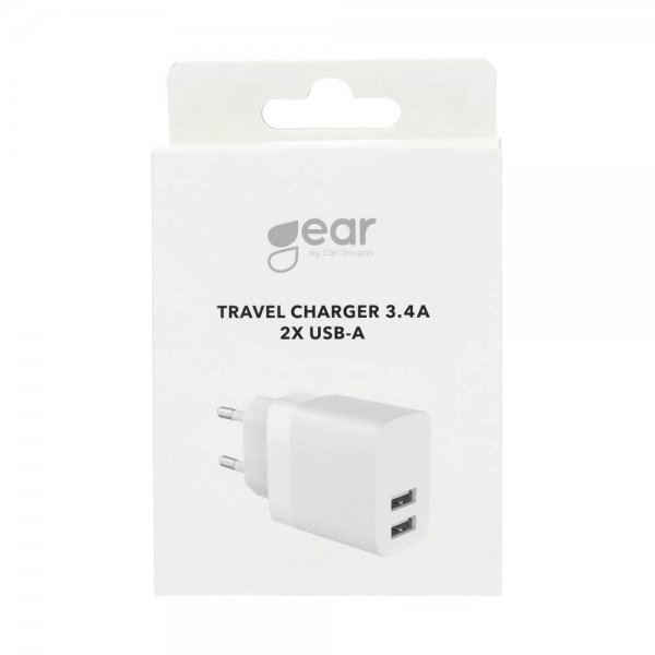 Gear Oplader 2xUSB-A 3.4A Hvid