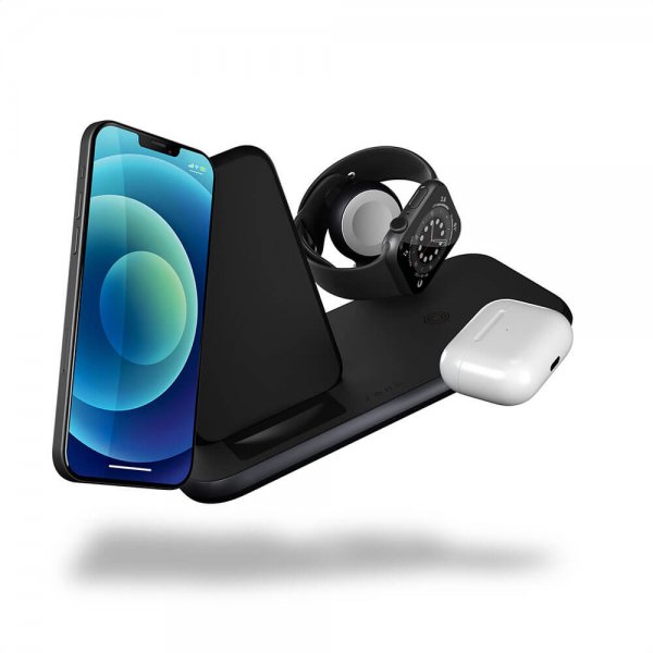 Zens 4 i 1 Stand+Watch trådløs oplader Aluminium Sort