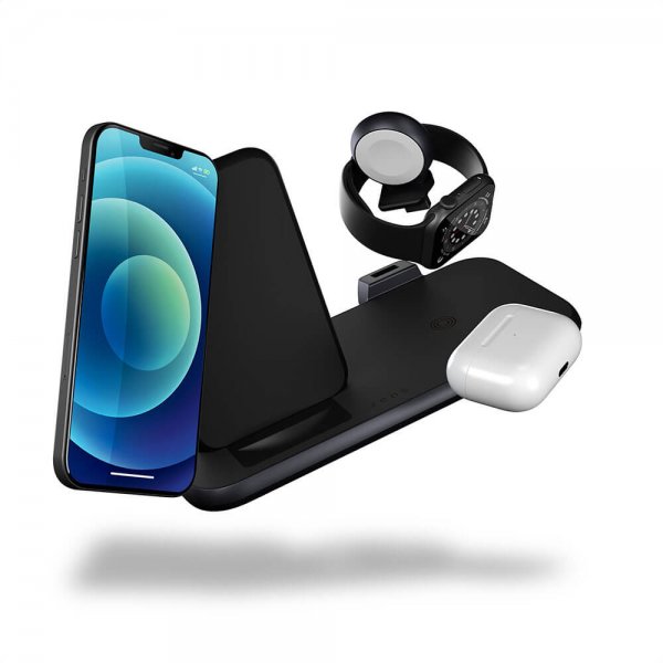 Zens 4 i 1 Stand+Watch trådløs oplader Aluminium Sort