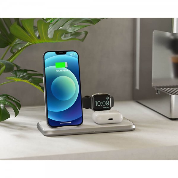 Zens 4 i 1 Stand+Watch trådløs oplader Aluminium Hvid