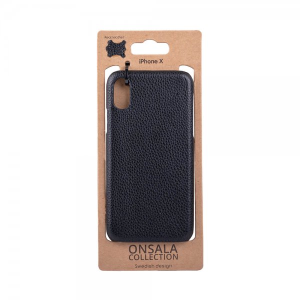 Onsala iPhone X/Xs Cover Ægte Læder Sort