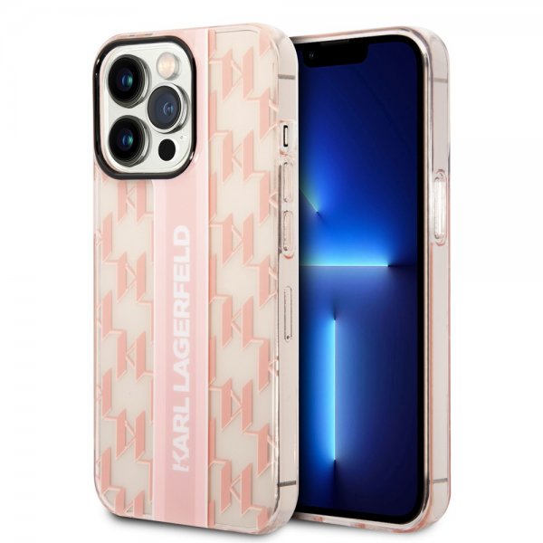 Karl Lagerfeld iPhone 14 Pro Cover Monogram Vertical Stripe Rosa