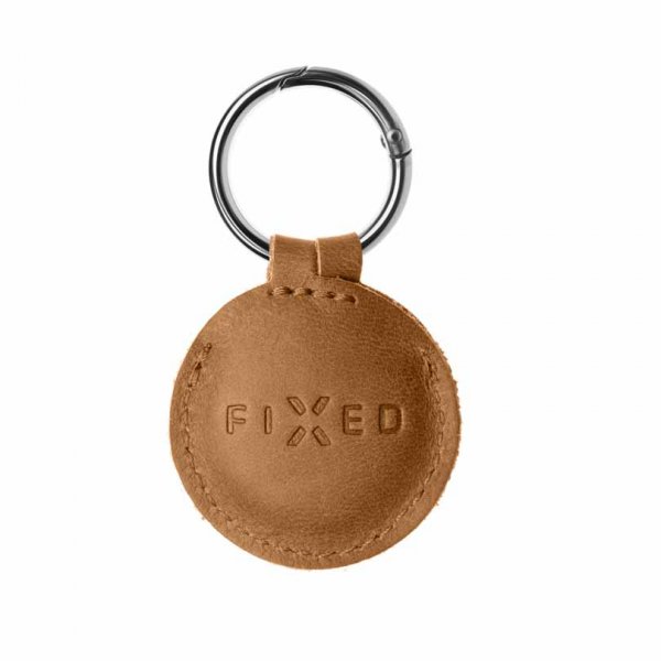 Fastgjort Apple AirTag Holder Ægte Læder Nøglering Etui Brun