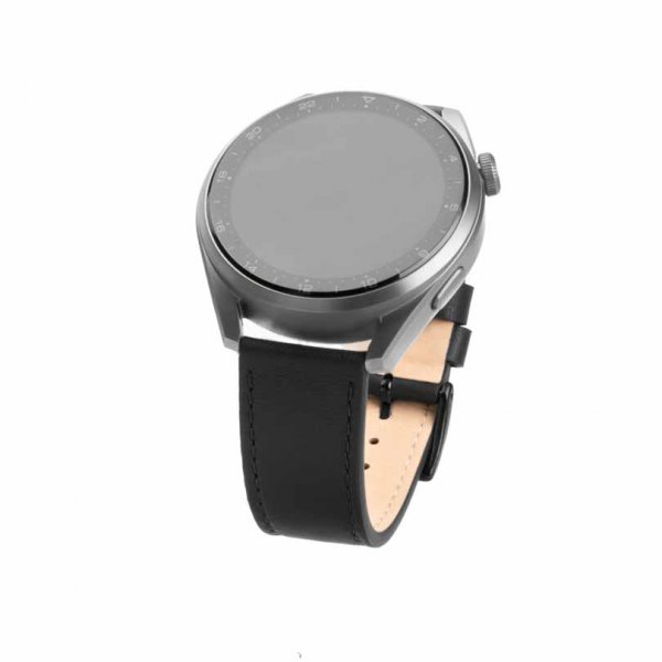 Fast Samsung Galaxy Watch 22mm Armbånd Læderrem Sort