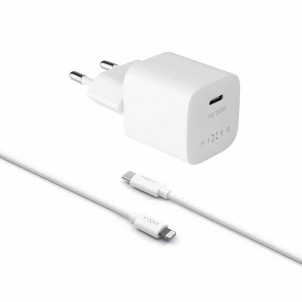 Fixed Lader med kabel Mini PD Travel Charger Kit USB-C/Lightning 20W Hvid