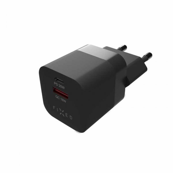 Fixed Laddare Mini PD Travel Charger USB-C & USB-A 20W Sort
