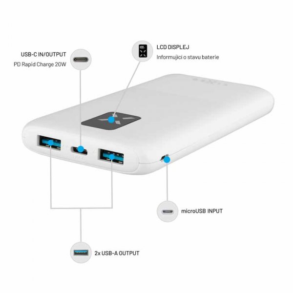 Fixed Powerbank Zen 10 20W 10.000 mAh USB-C 2xUSB-A Hvid